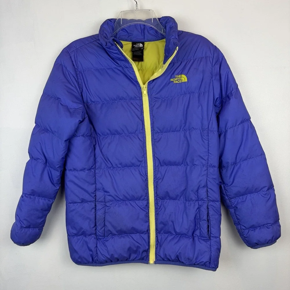The North Face Down Puffer Youth Girls XL 18 Goose 550 Jacket Coat Purple Read